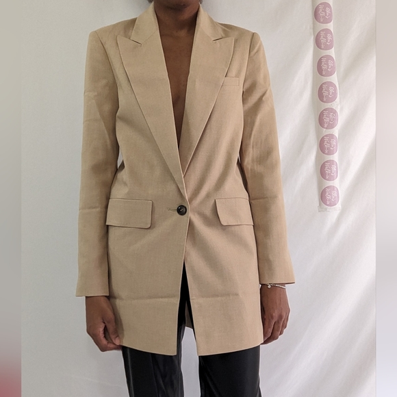 ASOS DESIGN Tall Long Line Perfect Blazer in Stone - Picture 1 of 11
